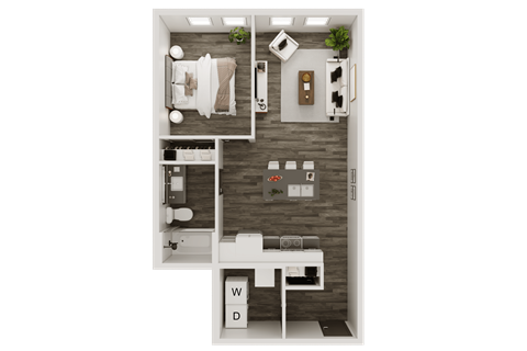Floor plan for 1 bed, 1 bath, 714 sqft